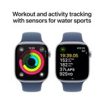 Apple Watch Series 10 GPS + Cellular 46mm Silver Aluminium Case with Denim Sport Band - S/M