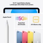 iPad 10.9", Wi-Fi + Cellular, 256GB, Yellow (2022)
