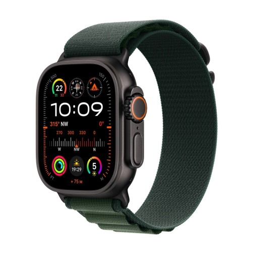 Apple Watch Ultra 2 GPS + Cellular 49mm Black Titanium Case with Dark Green Alpine Loop - Large