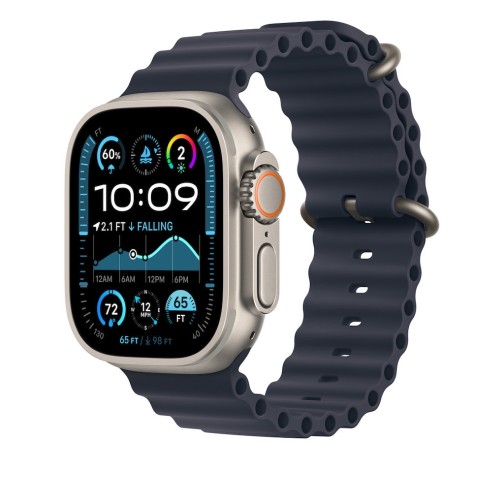 49mm Navy Ocean Band - Natural Titanium Finish