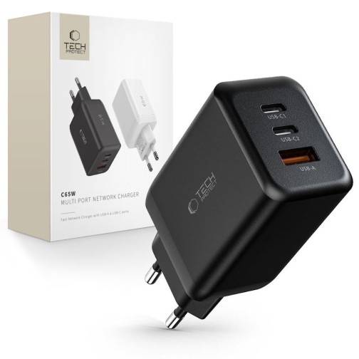 Tech-Protect 65W USB-C / USB-A kroviklis - Black