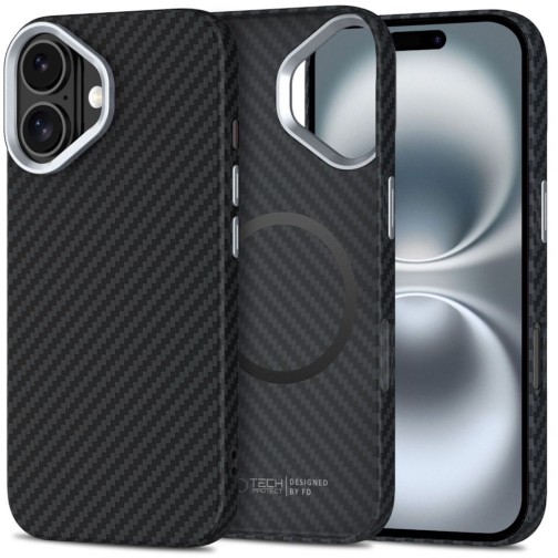 Tech-Protect 16 Carbon case with MagSafe - Black/Silver