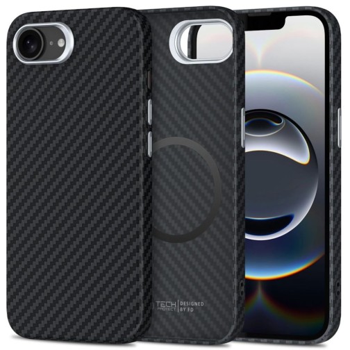 Tech-Protect 16e Carbon case with MagSafe - Black/Silver