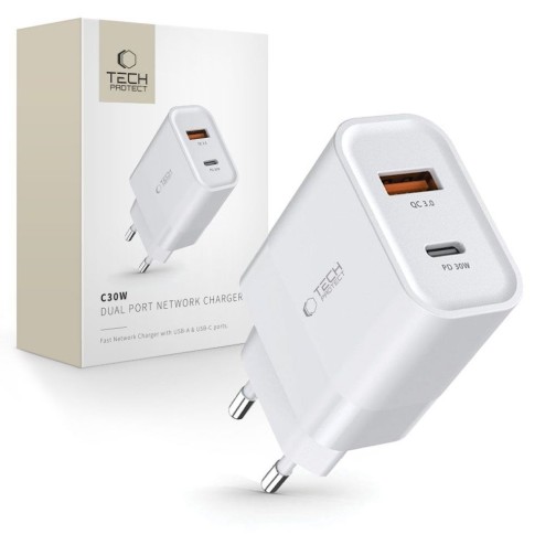 Tech-Protect 30W USB-C / USB-A kroviklis - White
