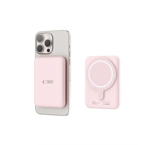 Tech-Protect MagSafe 5000maH Power Bank with Wireless Charging - Pink